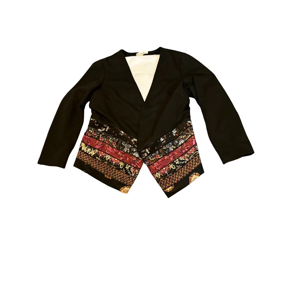 Coldwater Creek Blazer Size L Open Front Jacket Black Patchwork Boho Cardigan - Picture 10 of 12